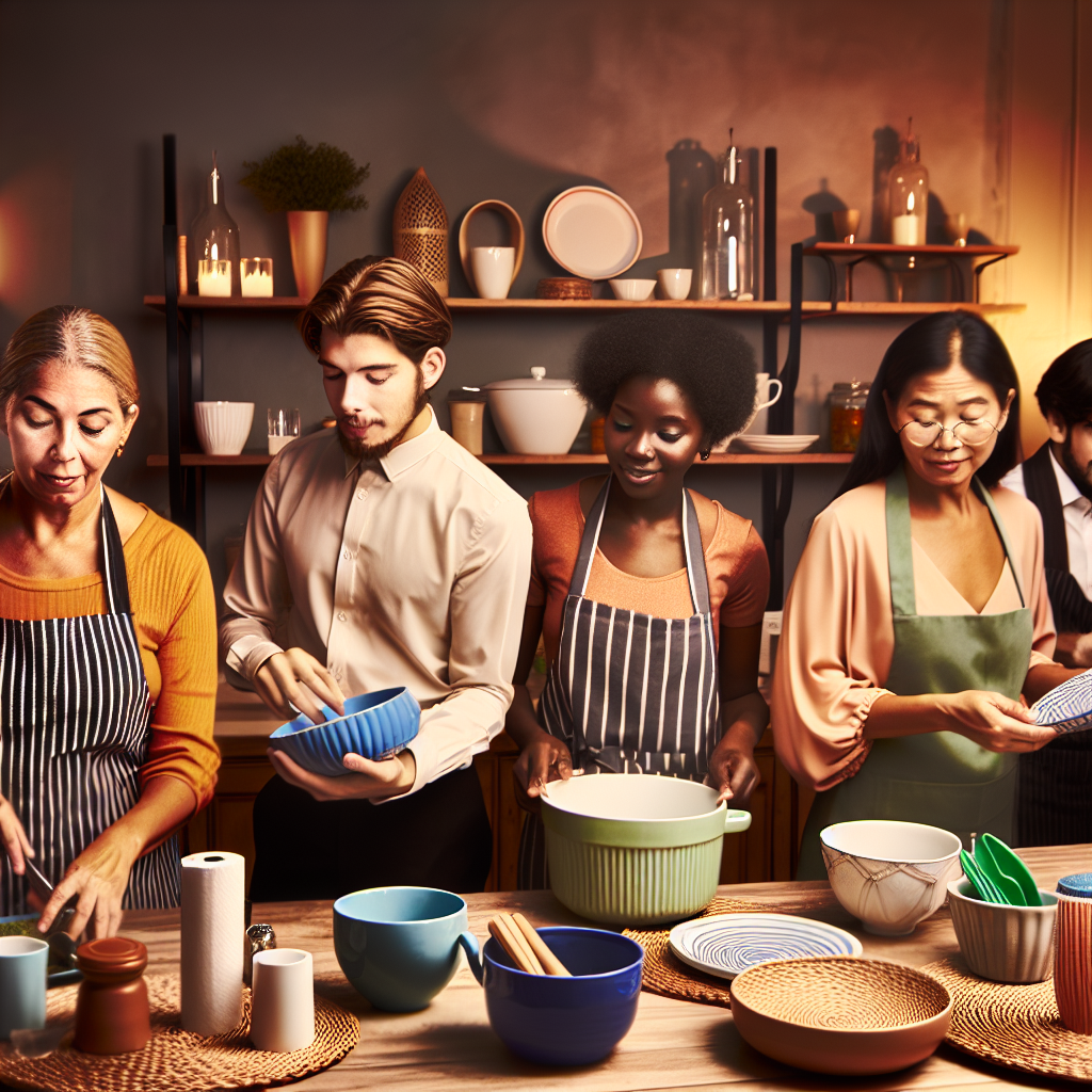 Diverse household team contributors in kitchen setting
