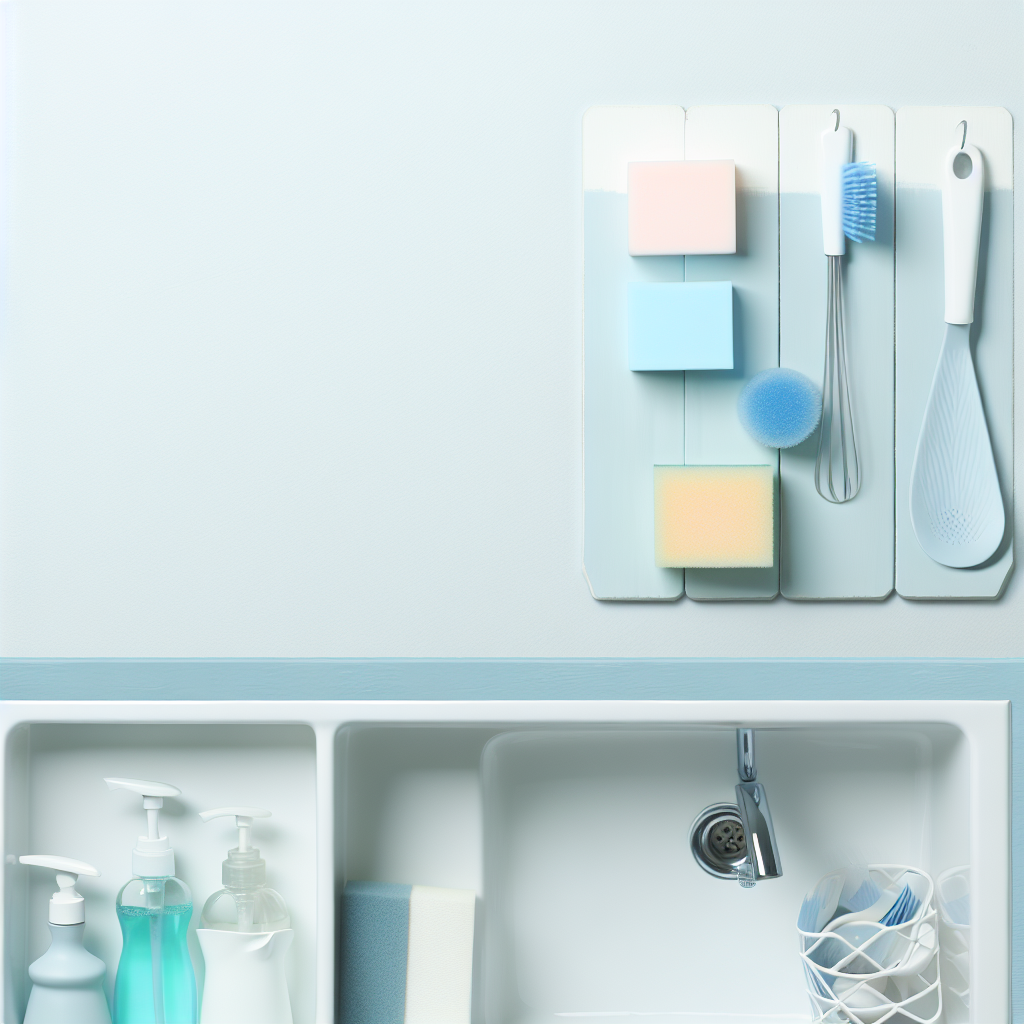 Organized kitchen sink area with cleaning supplies and fresh atmosphere