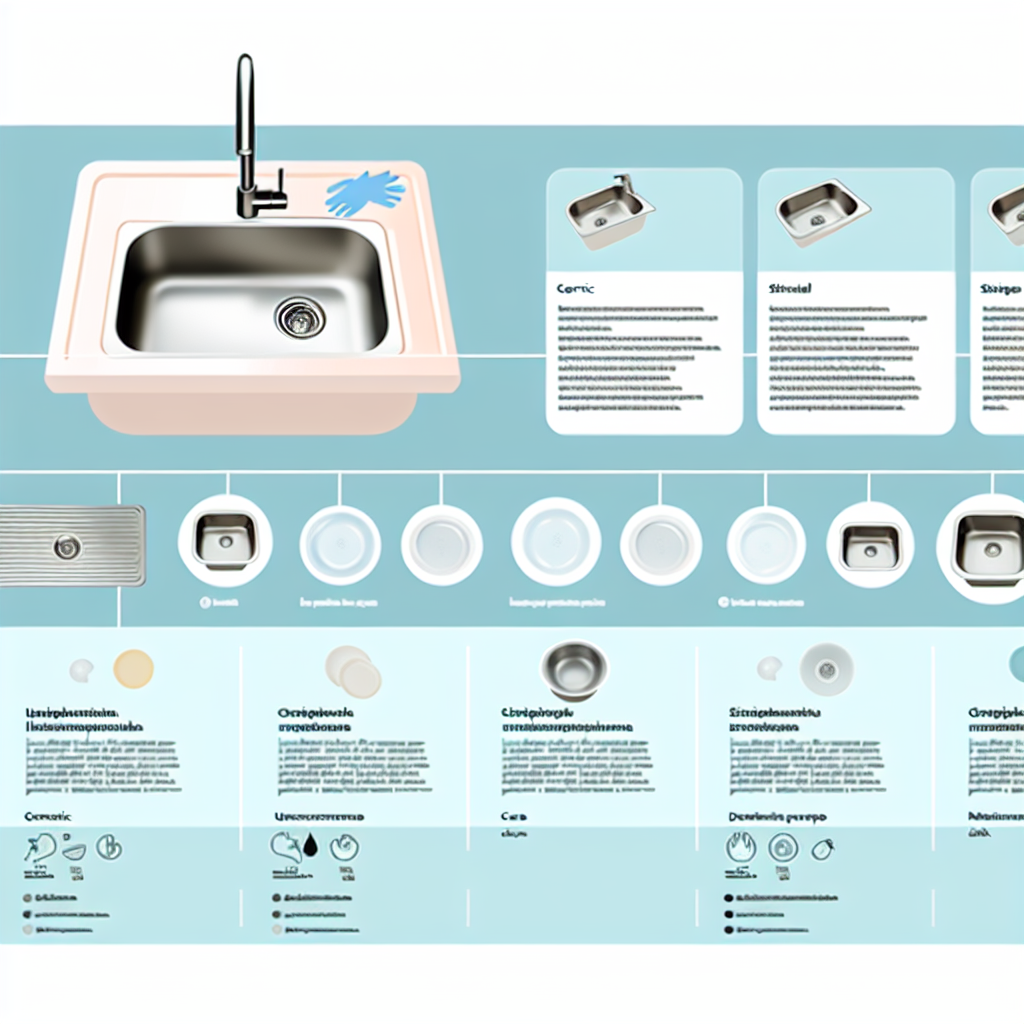 Various sink types and materials care guide illustration